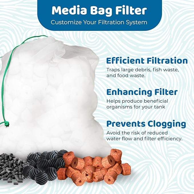 SunGrow Catappa Leaf Filter Bags, 10 Mesh Bags for Carbon Media, Durable Drawstring Bio Media Bags for Fish Tank Filters, Aquarium Fine Nylon Bags for Activated Carbon, Biosphere, or Ceramic Rings