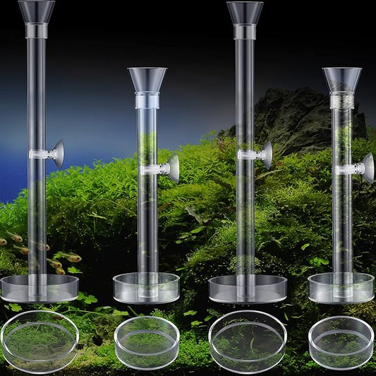 Potchen 12 Pieces Shrimp Feeder Set 4 Acrylic Tubes & 8 Dishes, Clear Crystal Glass Bowl, Fish Tank Feeding Supplies for Shrimp & Betta, 2 Sizes