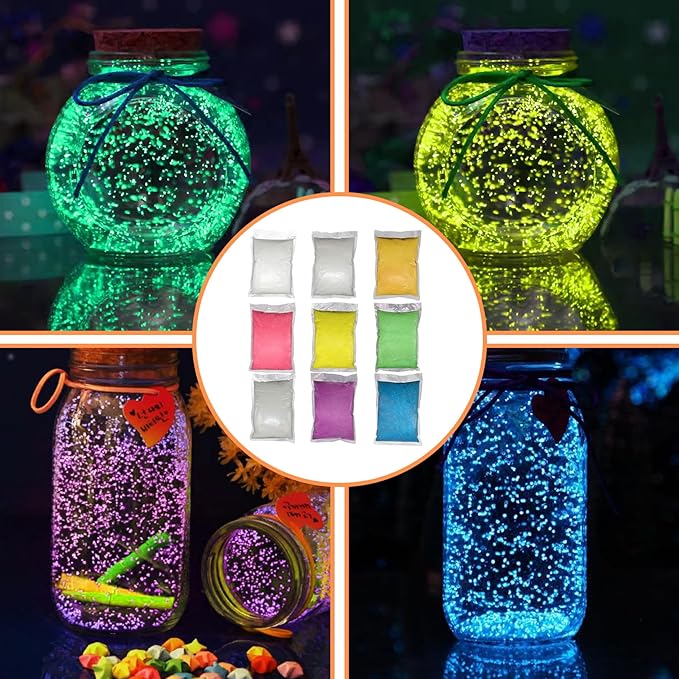 4Pcs Glow in The Dark Sand, Reusable Luminous Aquarium Gravel DIY Decorative for Home Fairy Garden Random Color
