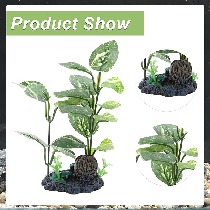 Aquarium Plastic Plants, Silk Aquarium Plants, Silk Plants for Betta Fish Tank, Plant Decoration for Aquarium, Dark Green, Pointed Leaves, 6.5" Tall