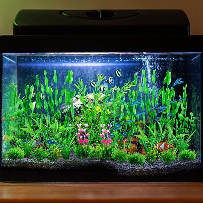 QUOZUO Green Fish Tank Decor Aquarium Plants, 25pcs Fish Tank Decorations Plants, Fish Tank Accessories, Aquarium Decor Artificial Plants, Small to Large