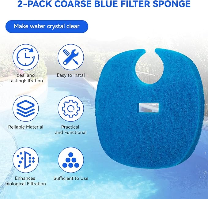 2 Pcs Coarse Sponge Filter Media Replacement for AquaTop Coarse Blue Filter Sponge Pad, Fits for Forza FZ9 Canister Filter, Traps Large Waste for Cleaner Water, for Fresh & Saltwater Fish Tank