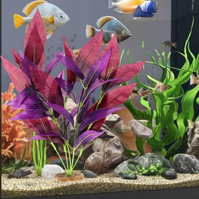 2 Pcs Silk Fish Tank Plants, Silk Plants for Fish Tank 14 Inch Aquarium Plant for Aquarium Goldfish Turtle Tanks Decorations Purple