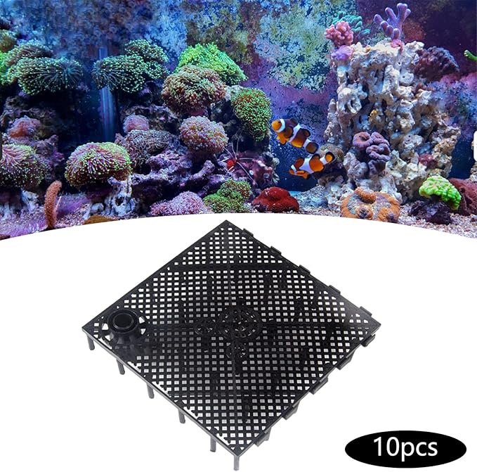 10 Pieces Fish Tank Bottom Plate Splicing Combination Clapboard Plate Sand Gravel Board Material Suitable for Aquarium Home Maintenance, with Connector Black