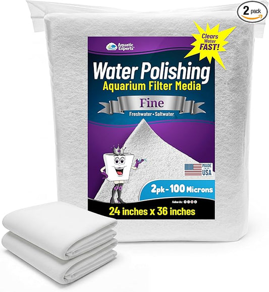 Aquatic Experts Aquarium Polishing Filter Pad, Water Polishing Pad for Aquarium Filters, Filter Floss for Fish Tank Filters, (100 Micron, 24" x 36" - 2 Pack)