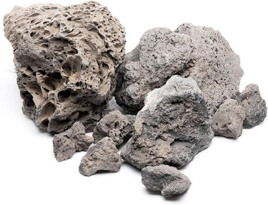 SubstrateSource Natural Stone for Aquarium, Terrarium, Paludarium, Reptile Enclosures - Set of Decorative Rocks for Landcapes, Aquascaping, Fish Tank Decor (Icelandic Lava Rock, 21 Pounds, 3-8")