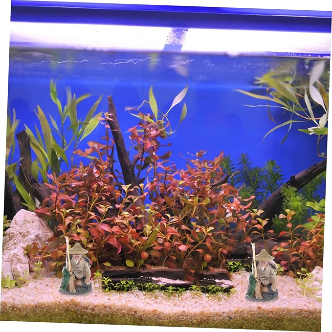 Alipis 2pcs Fisherman Statue Aquarium Ornament Fishing Figurines for Fish Tank Garden Decor Sand Table Decoration Safe for Random Colors