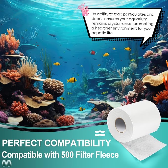 Dreyoo Replacement Fleece Roll Compatible with Reef 500, 92' Long x 4.45" High, High Efficiency Filtration for Reef Aquariums, Easy to Install and Use