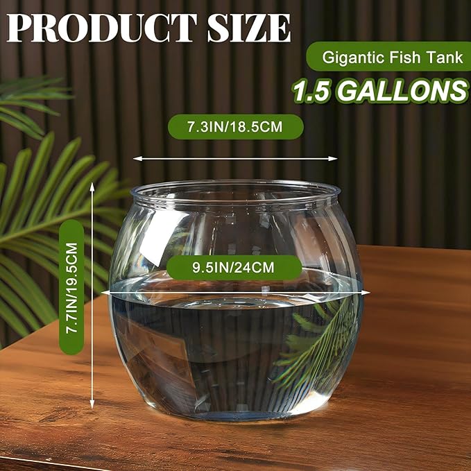 Geelin 1.5 Gallon Plastic Fish Tank Large Bowl Shatterproof with Crystal Clear Clarity for Terrarium, Flower Vase Centerpiece Gift for Fish Lovers (Round)