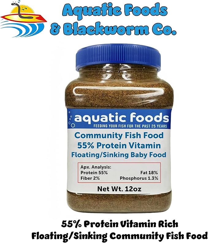 Community Tropical Fish Food, 55% Protein Vitamin Rich Floating/Slow Sinking Granulars for Tetras, Guppies, Cichlids, Live Bearers, Pond Fish All Tropical Fish - 12oz Small Jar
