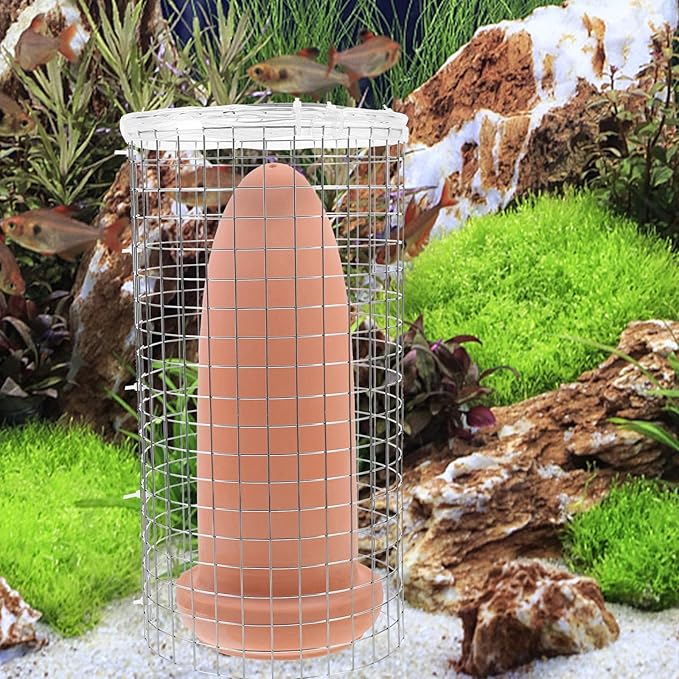 ULTECHNOVO Fish Spawning Cone Breeding Bucket with Isolation Net for Angelfish and Shrimp Aquarium Tank 9.05X3.93X3.93In Ceramic Spawning Barrel Easy to Clean Fish Hatchery