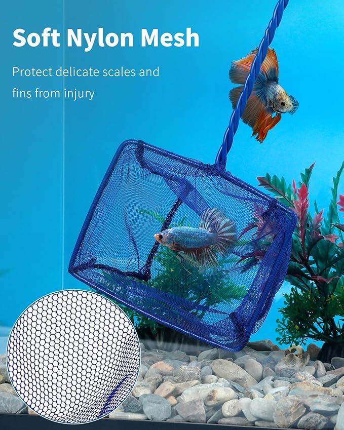 Pawfly 5''/6'' Fish Net for Fish Tank, Aquarium Net with Braided Metal Handle and Nylon Mesh, Small Fish Net Minnow Net for Pond Freshwater and Saltwater