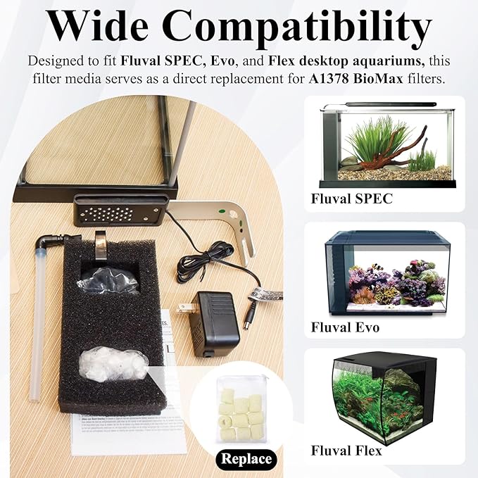 A1378 Aquarium Filter Media Replacement, 3-Pack (3.5 oz Each) Compatible with Fluval SPEC, Evo & Flex Aquariums, Stage 3 Bio Filtration for Clear & Healthy Fish Tank Water