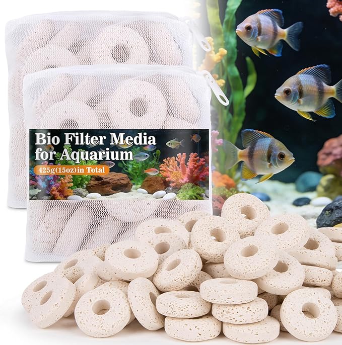 Sukh 2 Bags Ceramic Rings Bio Media - High Porosity Biological Filter Media for Aquarium,Fish Tank,Pond & Canister Filter,Includes 2 Mesh Bags for Superior Filtration