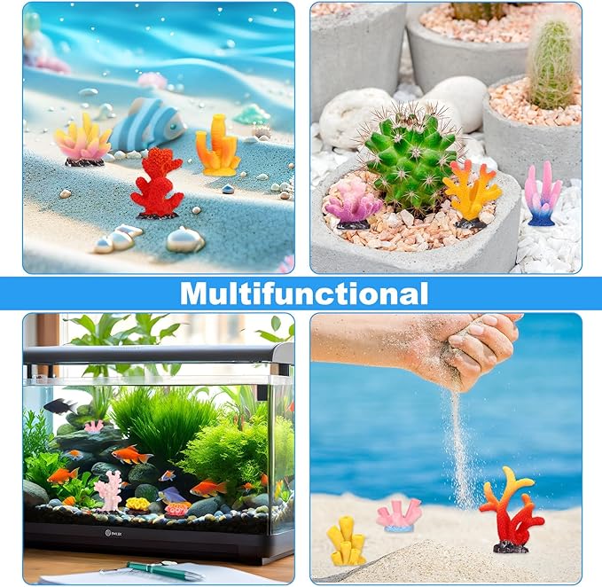 24pcs Mini Fake Resin Coral Reef, Miniature Resin Coral Figurines 12 Styles Colored Small Artificial Plants for Fish Tank Garden Flower Pot Bonsai Tiny Micro Landscape Decors Faux Coastal Beach Ocean