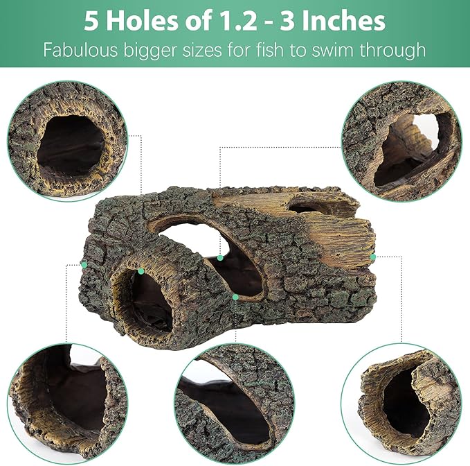 Uniclife Aquarium Large Betta Log Resin Hollow Tree Trunk Decor Artificial Wood Fish House Cave Bark Ornament with Hideout Holes for Shrimp Small Cichlid Lizard and Turtle in 10-70 Gallon Fish Tank