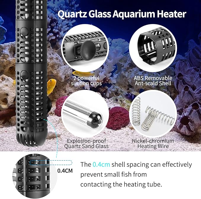 Aquarium Heater 300W Upgraded Fish Tank Heater With Leaving Water Automatically Stop Heating And Advanced Temperature Control System, Suitable For Saltwater And Freshwater 20 Gallons to 60 Gallons