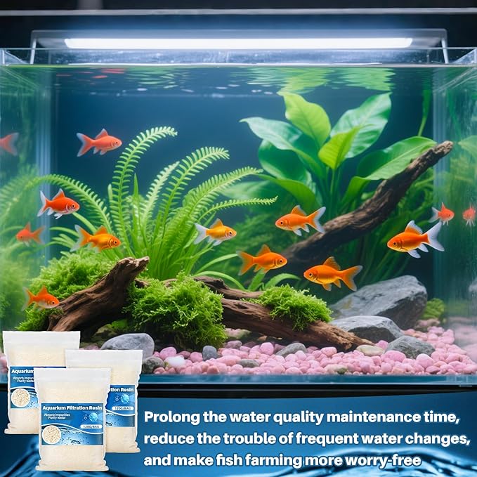 RAINFLOW Aquarium Resin - Organic Filtration Resin Remove Driftwood Tannins,Aquarium Filter Media Bags for Aquarium, Freshwater and Saltwater, Fish Tank,Trutle, Pond (3)
