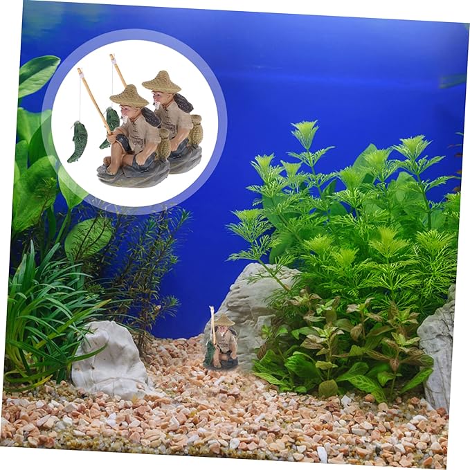 Zerodeko 2pcs Fisherman Figurines Decorative Ornaments for Aquarium and Garden Realistic Fishing Models for Sand Table and Flower Pot Decoration Safe for