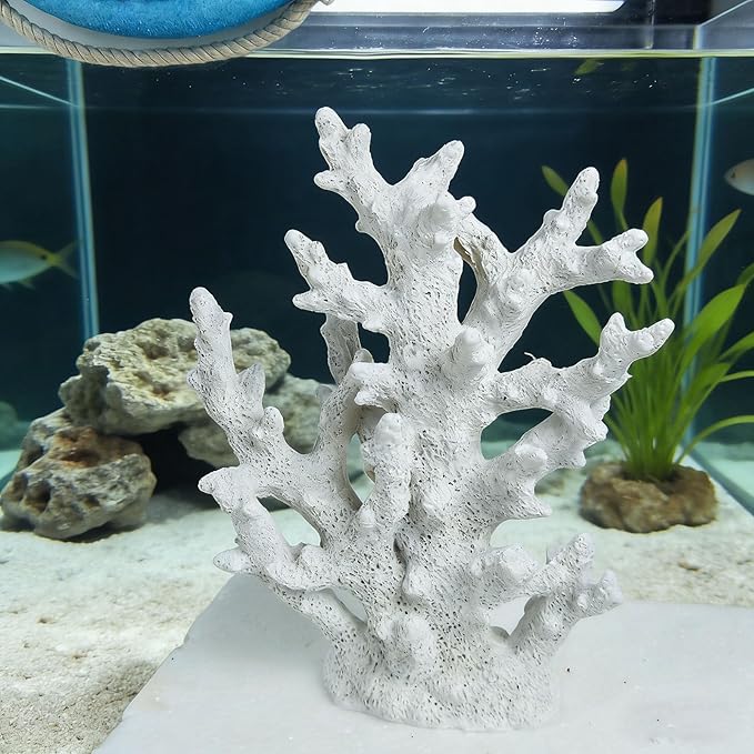Tirifer Artificial Aquarium Coral Ornament White Resin Faux Coral Branch Decoration for Fish Tank Landscape