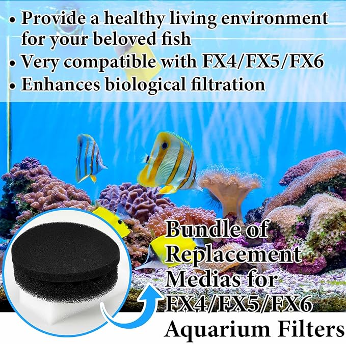 Threlaco 12 Pcs Aquarium Filter Media Kit Compatible with Fluval Fx4/fx5/fx6 Filter, Including Bio Sponge Pads, Carbon Foam Pad, Bio Sponge Block, Activated Carbon, Ceramic Rings, Silicone Lube