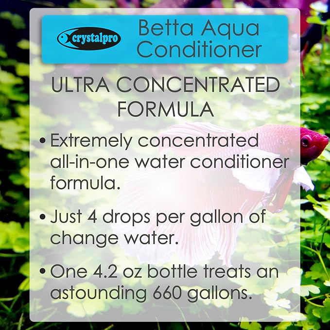 Crystalpro Betta Water Conditioner Treats 660 Gallons - Concentrated Betta Fish Water Conditioner Neutralizes Chlorine and Ammonia (4.2 Oz-125 ml)