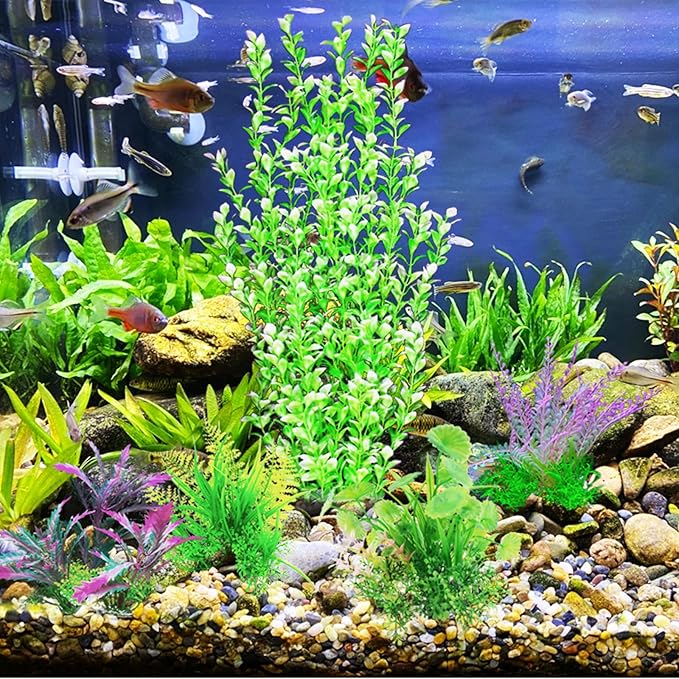 5PCs Mult-Color Aquarium Decor Plants Set, 23.6 Inches Extra Large Artificial Plastic Fish Tank with 4 Plastic Plants, Tall Fish Tank Decorations