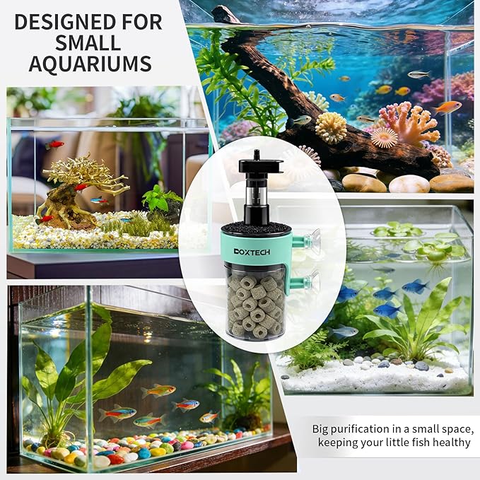 UPETTOOLS Aquarium Filter, Small Fish Tank Filter Submersible Fish Filter with Built-in Air Bubble Stone and Bio Balls Suitable for Fish Tanks up to 5-15 Gallons (Air Pump Not Included)