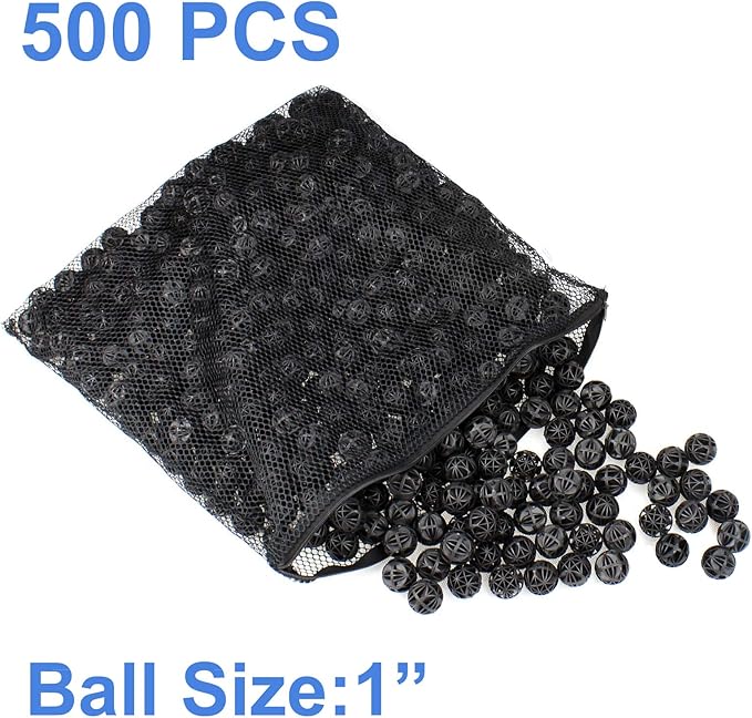 AQUANEAT Aquarium 1" Bio Balls 500pcs Fish Tank Sump Filter Koi Pond Canister Filter Media with Free Media Bag