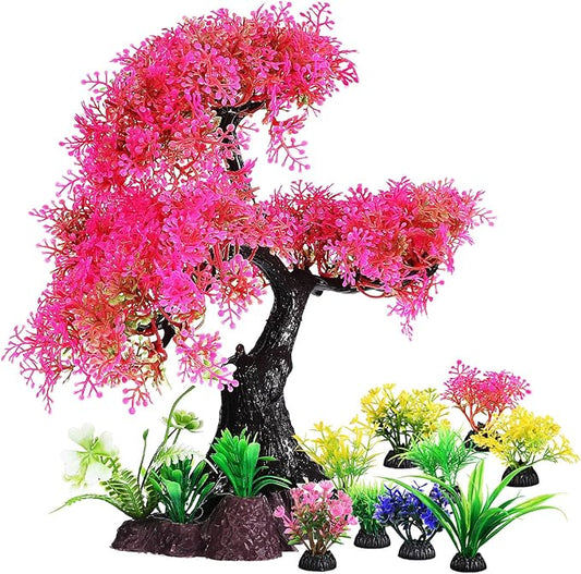 Toyvian Realistic Fish Tank Plants Set Aquarium Decorations Simulated Water Plants Betta Fish Tank Accessories Plastic Aquarium Plants Fade-Resistant 10.62X9.44X3.74 Inches