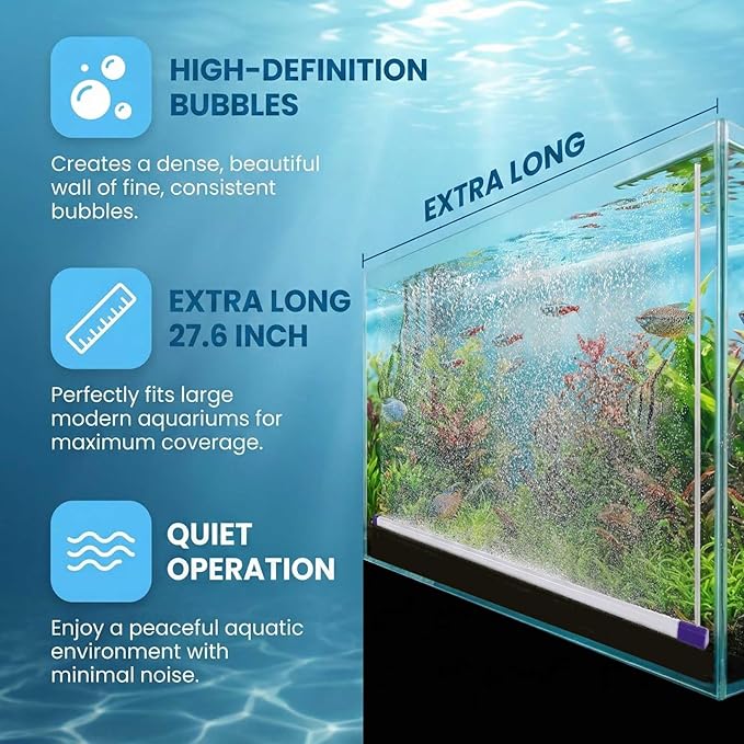 Aquarium Bubble Bar, 27.6 Inch Curtain Wall, Quiet Oxygen Diffuser, Fine Air Stone Bar for Freshwater Saltwater Fish Tanks, Fish Tank Bubbler Decorations