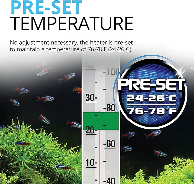 Fluval P50 Submersible Aquarium Heater – 50W, Preset 76-78°F for Freshwater & Saltwater Tanks up to 15 Gal, Shatterproof, Fully Submersible, LED Indicator, Durable & Safe Fish Tank Heater