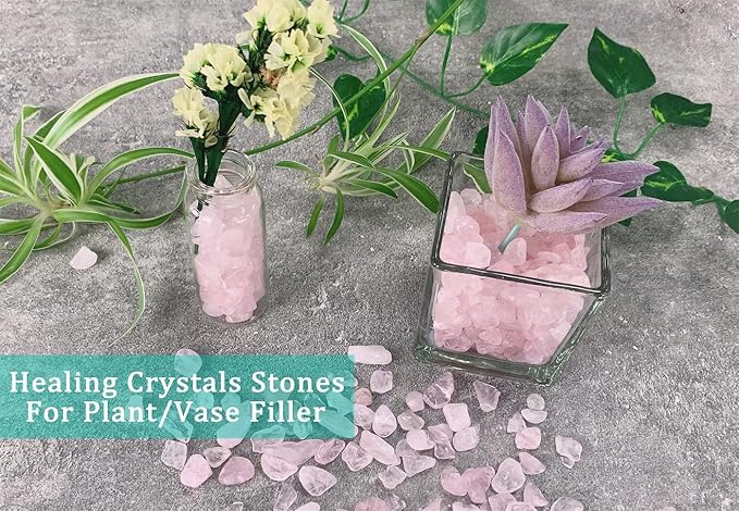 MAIBAOTA Natural Rose Quartz Crystal Quartz Rocks Chips Vase Filler Rocks for Succulent Plant Small Fish Tank Aquarium Gravel Decorative Pebbles Stones(200 gram)