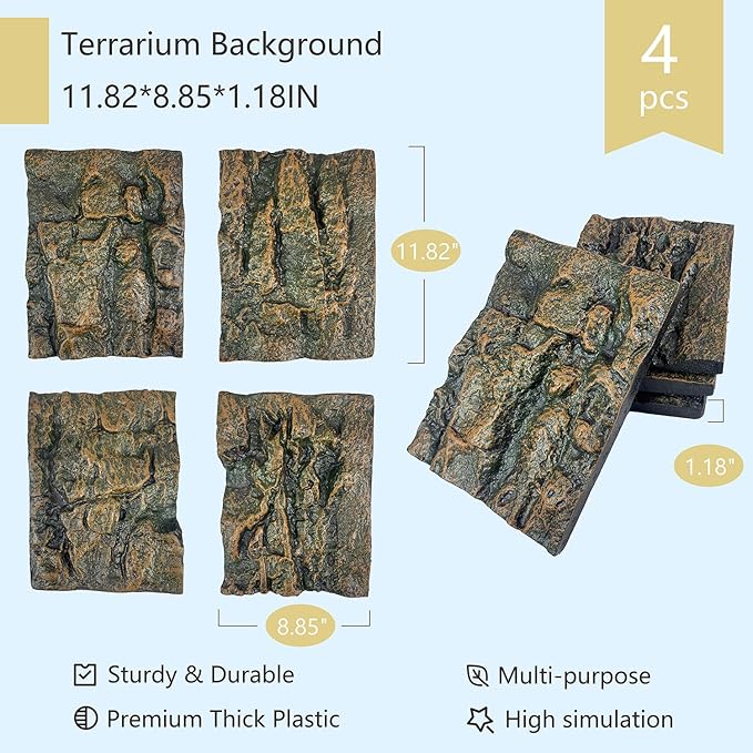 4pcs Rock Terrarium Background,3D Reptile Tank Background Board,Amphibian Stereo Backdrop Wall,Lizard Snake Gecko Spider Chameleon Turtle Fish pet silo Background Decorative Panel