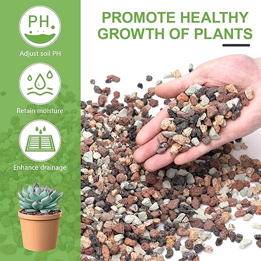 Pulovin 5lbs Mix Horticultural Lava Rocks for Plants, 1/5 Inch Potting Soil Amendment for Succulents, Cacti, Bonsai, Decorative Gravel Plant Drainage Volcanic for Terrarium, Top Dressing