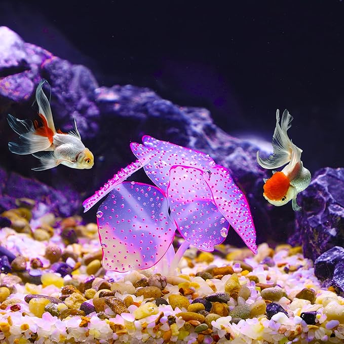 VOCOSTE Soft Silicone Glowing Aquarium Simulation Coral with Sucker, Fluorescence Aquatic Artificial Coral for Fish Tank Decoration, Pink