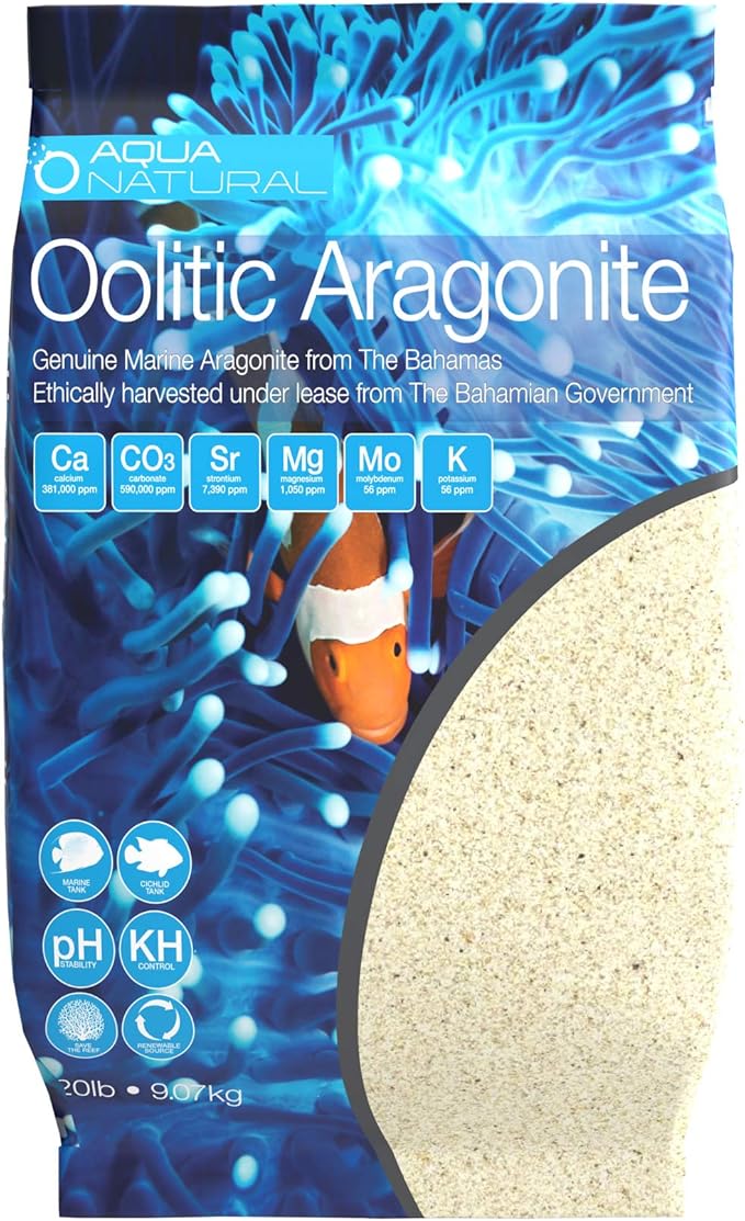 Aqua Natural Oolitic Aragonite 20lb Aquarium Sand for Reef, Saltwater and Marine Tanks and Aquariums