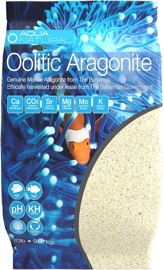 Aqua Natural Oolitic Aragonite 20lb Aquarium Sand for Reef, Saltwater and Marine Tanks and Aquariums