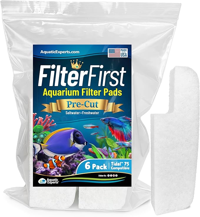 Aquatic Experts Aquarium Filter Floss for Fish Tank Filters - FilterFirst Aquarium Filter Pad - Media for Crystal Clear Water, (6 Pack, Tidal 75 Compatible)