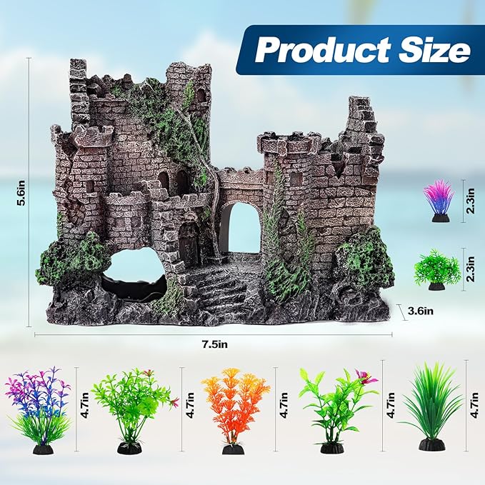 CousDUoBe Aquarium Decor Castle Fish Tank Bubbler Set Aquarium Plants for Aquatic Pets to Breed Play and Rest Fish Decorations for Tank