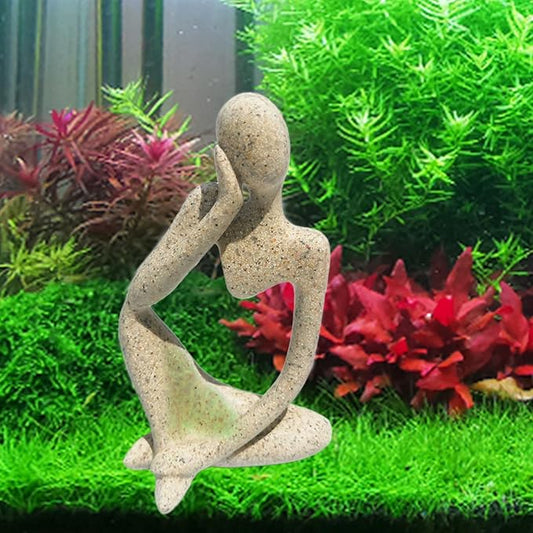 Sandstone Meditating Statue Fish Tank Decorations Betta Fish Aquarium Ornaments Small Thinker Statue Decorative Accessories for Underwater Landscaping Home Garden Décor