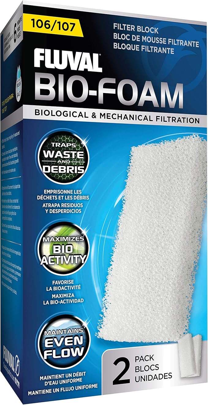 Fluval 106/107 Bio-Foam, Replacement Aquarium Filter Media, 2-Pack, A220
