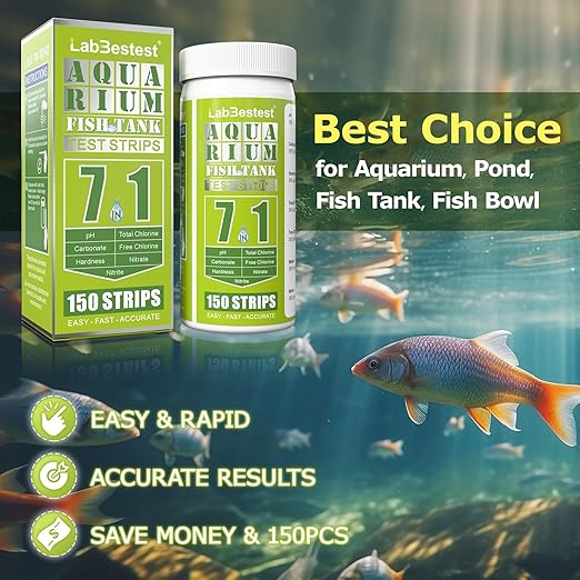 Aquarium Test Strips - Aquarium Water Test Kit - 150 Fish Tank Test Strips for Freshwater Saltwater - Pond Water Tester Kits - Rapid Accurate Easy to Test Nitrate, Nitrite and More (7-Way)