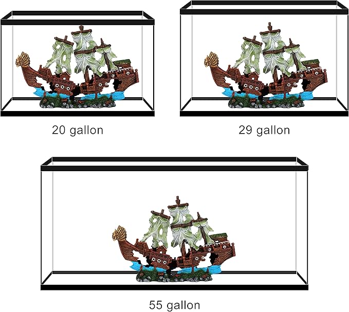 UNEAK - XXL Shipwreck Aquarium Large Decorations Ornament w/Sail (2 Pieces) 20 Gallons high and Larger Fish Tank, Sunken Ship Decoration Ornaments, Pirate Boat, Resin, Freshwater Saltwater Decor