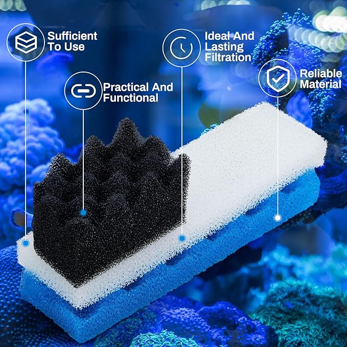 Threlaco 6 Pcs Aquarium Filters Bio Sponge Sets Compatible with Fluval 406/407, Including 2 Blue 2 White 2 Black Bio Sponge for Replacement Filter Media Kit