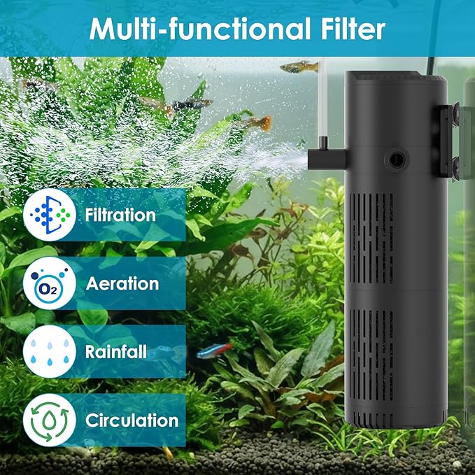 Aquarium Filter for 60-100 Gallon Tanks, Internal Fish Tank Filter, Submersible Turtle Tank Filter, with Aeration/Rainfall Modes and Dual Water Outlet