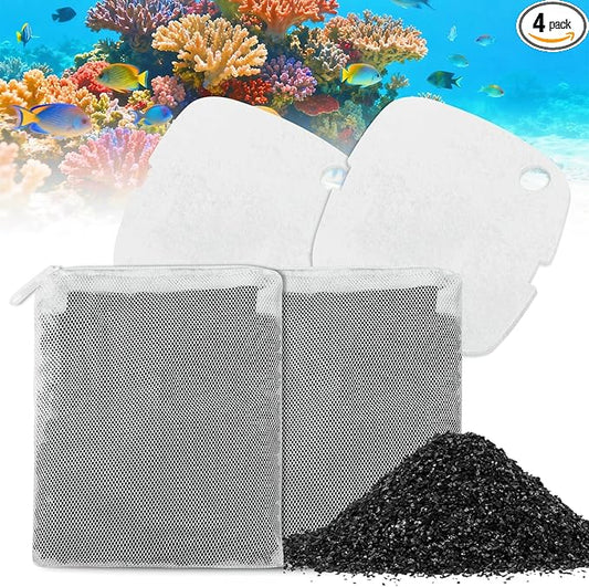 2 Pack Aquarium Carbon Bags, 2 Pack Aquarium Polishing Filter Pads, Compatible with Marineland C-Series and Magniflow Canister Filters, Rite-Size S, T and X, for Fish Tank, Aquarium Filtering
