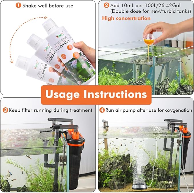 hygger Aquarium Water Clarifier, Water Clarifier for Fish Tank, Clears Cloudy Water for Freshwater and Saltwater Tanks, 500 ML