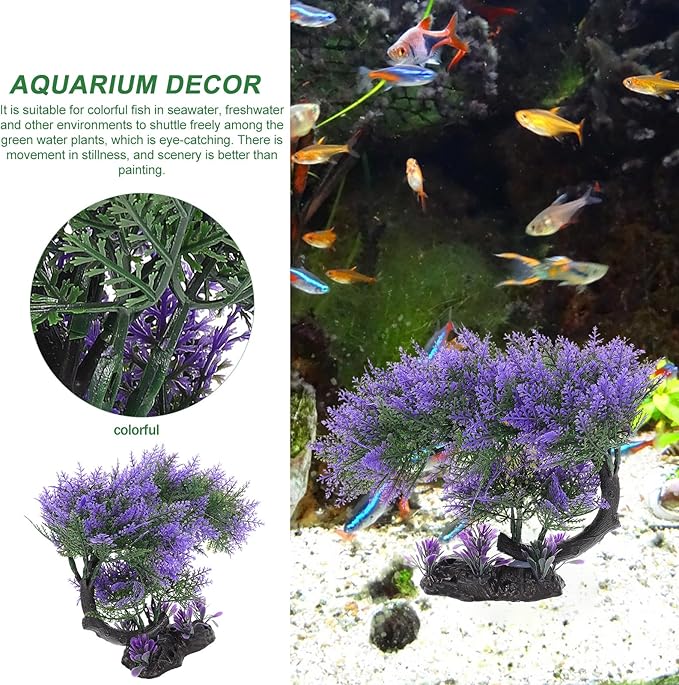 Ipetboom 1PC Aquarium Plants Fish Tank Decoration Artificial Fish Tank Decorations for Household and Office Aquarium Simulation Fish Tank Accessories Aquarium Ornament Fake Purple Bonsai