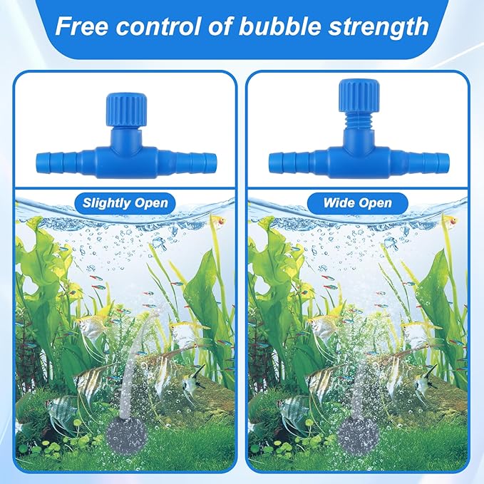 Psyqtsuary Aquarium Air Valve, 10 Pcs T Shaped Aquarium Air Control Valve Single Way Plastic Adjustable Air-Flow Control Regulator Aquarium-Air Pump Accessories for Fish Tank 3/16" ID Tubing (Blue)